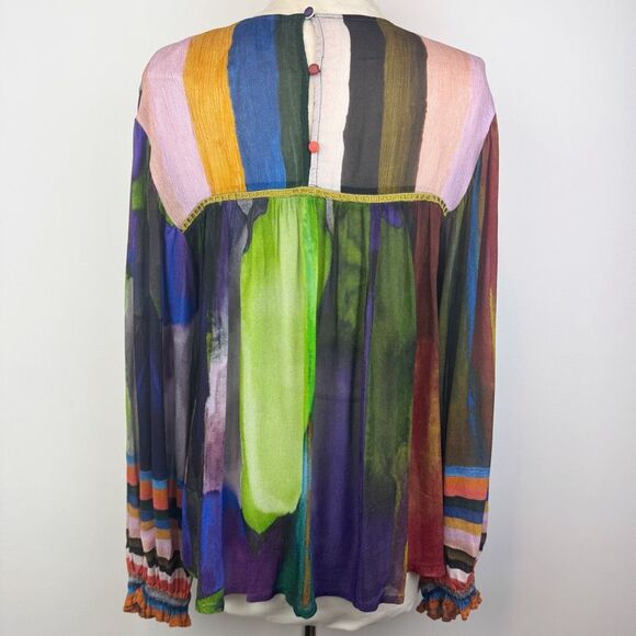 BL-nk Miranda Peasant Blouse Green Floral Boho Balloon Sleeve Medium Anthropolog - Picture 6 of 11